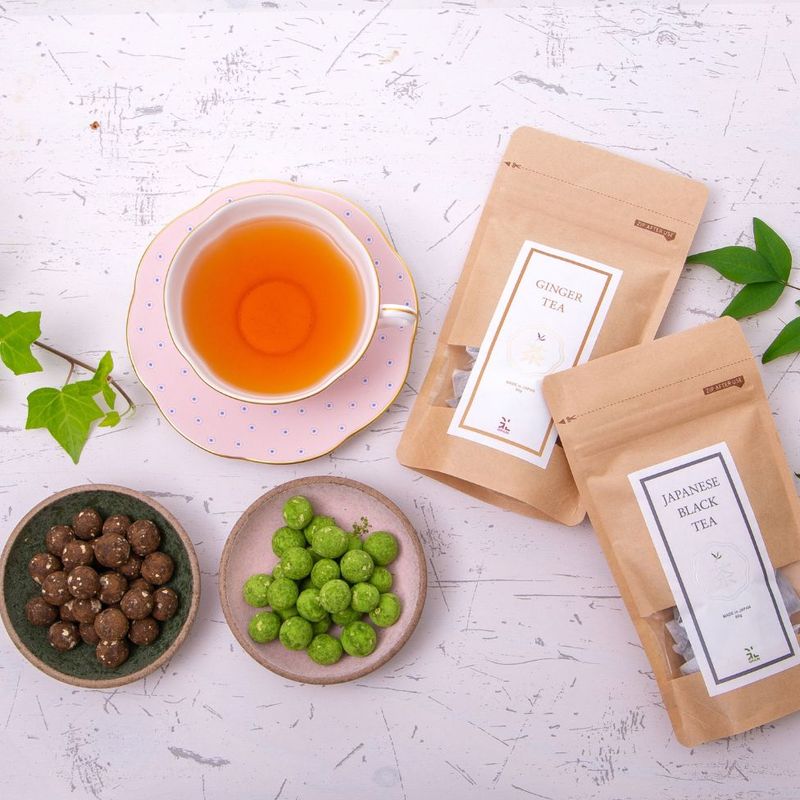紅茶プチギフト｜無農薬の和紅茶・しょうが紅茶と抹茶・ほうじ茶豆菓子のセット