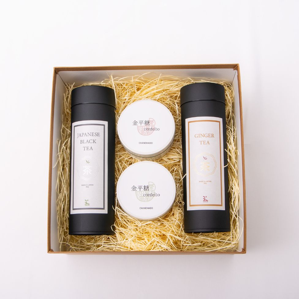 紅茶ギフトセット｜無農薬の和紅茶・しょうが紅茶と抹茶・ほうじ茶金平糖 