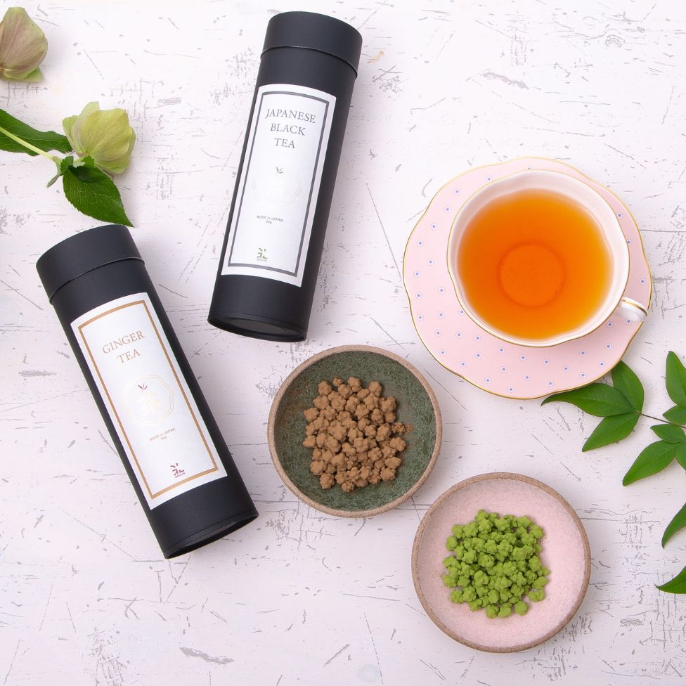紅茶ギフトセット|無農薬の和紅茶・しょうが紅茶と抹茶・ほうじ茶金平糖