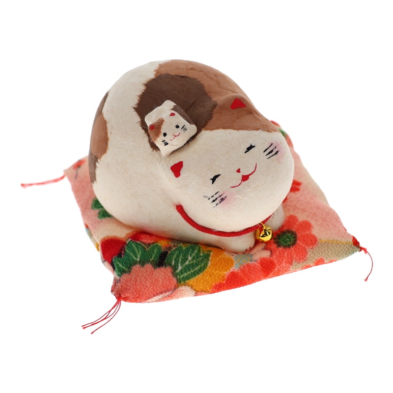 リュウコドウ ちぎり和紙 幸せ丸にゃんこ 親子 置物 インテリア 縁起物 日本製 おみやげ 和雑貨 プレゼント ギフト