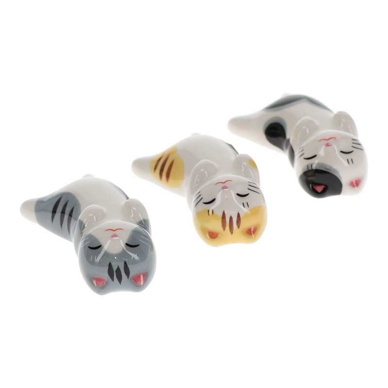 薬師窯 猫町ねこ箸置きセットあおむけトリオ 置物 工芸品 インテリア おみやげ 和雑貨 キッチン用品 プレゼント ギフト