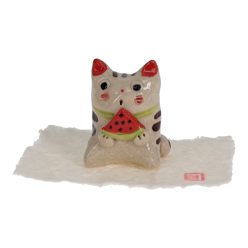 ひろ陶房 夏仔猫西瓜 置物 工芸品 インテリア 日本製 縁起物 おみやげ 和雑貨 プレゼント ギフト