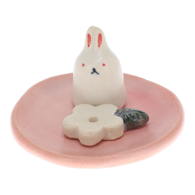 松本陶器 小花兎 香立 置物 インテリア 陶器 日本製 縁起物 おみやげ 和雑貨 プレゼント ギフト