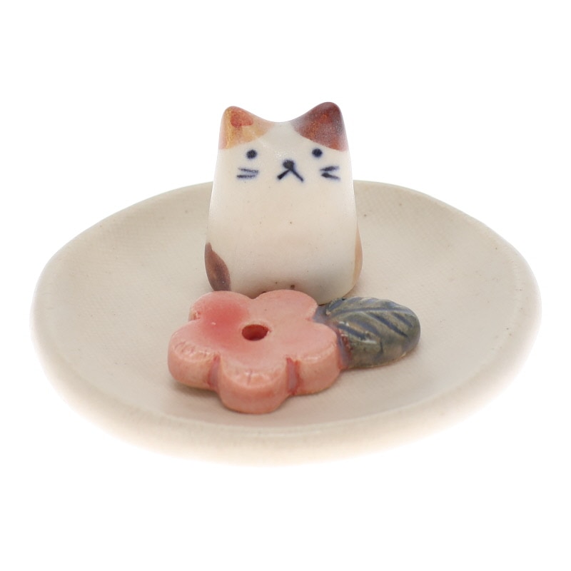 松本陶器 小花猫 香立 置物 インテリア 陶器 日本製 縁起物 おみやげ 和雑貨 プレゼント ギフト