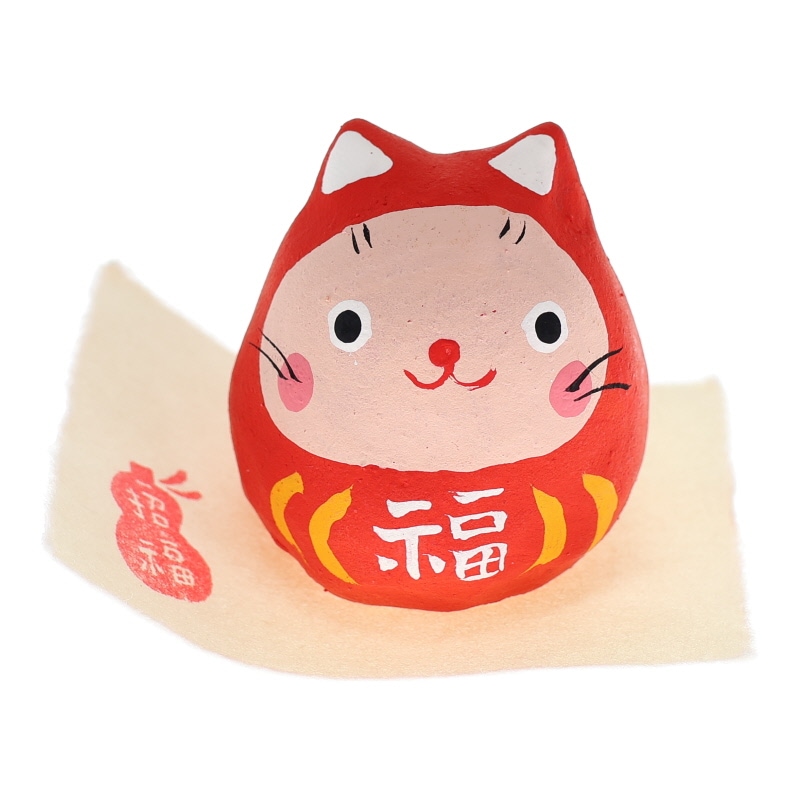 松本陶器 赤達磨猫 置物 インテリア 陶器 日本製 縁起物 おみやげ 和雑貨 プレゼント ギフト
