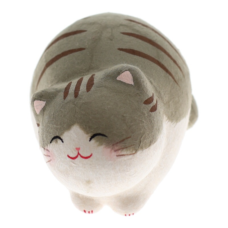 リュウコドウ ちぎり和紙 にっこり丸猫 グレー猫 置物 インテリア 縁起物 日本製 おみやげ 和雑貨 プレゼント ギフト