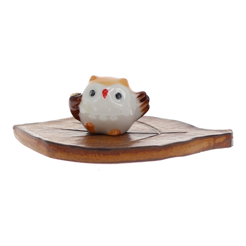 薬師窯 幸福を招く 彩絵 ふく福香立て（ふくろう） 置物 工芸品 インテリア おみやげ 和雑貨 日用品 プレゼント ギフト