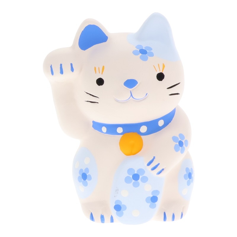 花招き猫 青 置物 インテリア 陶器 縁起物 おみやげ 和雑貨 プレゼント ギフト