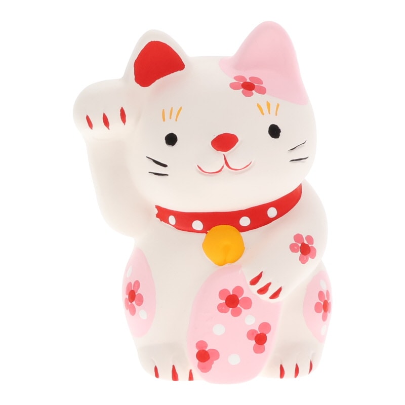 花招き猫 桃 置物 インテリア 陶器 縁起物 おみやげ 和雑貨 プレゼント ギフト