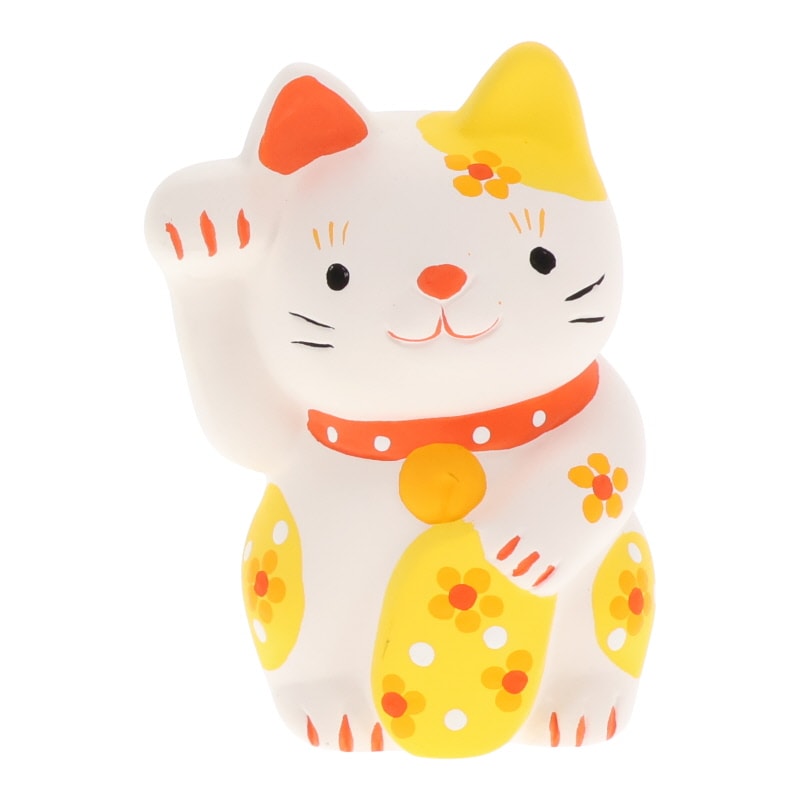 花招き猫 黄 置物 インテリア 陶器 縁起物 おみやげ 和雑貨 プレゼント ギフト