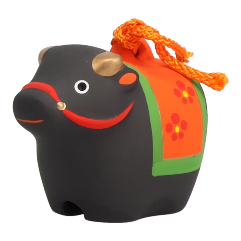 薬師窯 錦彩十二干支土鈴 丑 置物 インテリア 陶器 縁起物 おみやげ 和雑貨 プレゼント ギフト