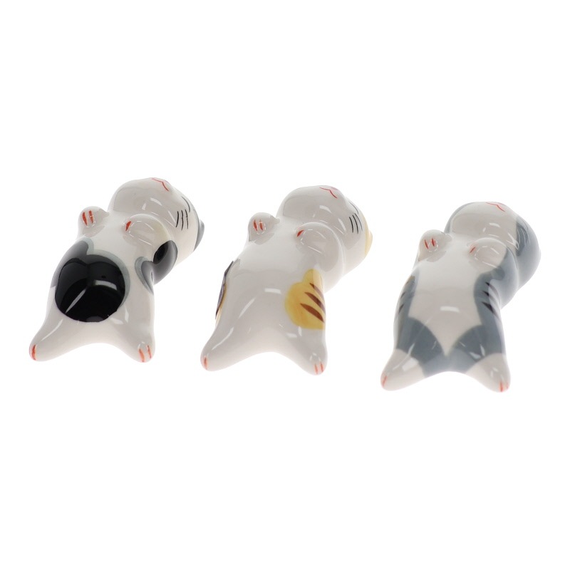 薬師窯 猫町ねこ箸置きセットあおむけトリオ 置物 工芸品 インテリア おみやげ 和雑貨 キッチン用品 プレゼント ギフト