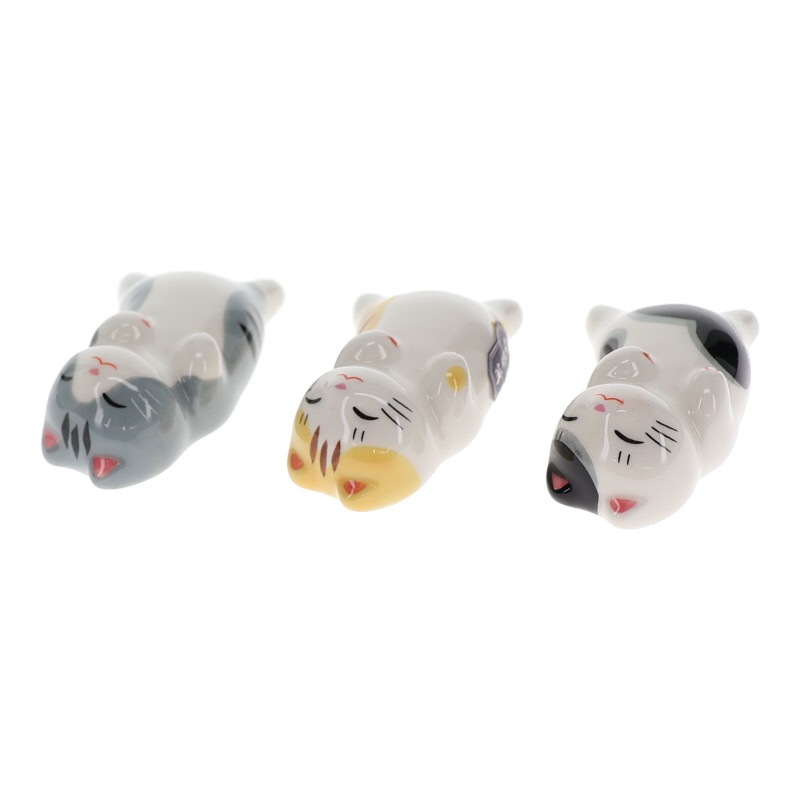 薬師窯 猫町ねこ箸置きセットあおむけトリオ 置物 工芸品 インテリア おみやげ 和雑貨 キッチン用品 プレゼント ギフト