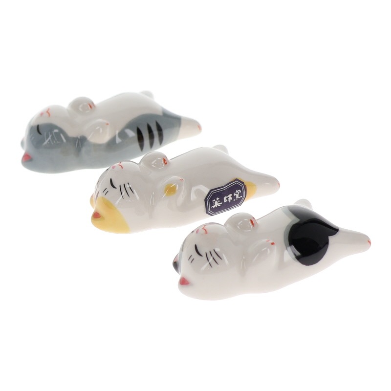 薬師窯 猫町ねこ箸置きセットあおむけトリオ 置物 工芸品 インテリア おみやげ 和雑貨 キッチン用品 プレゼント ギフト