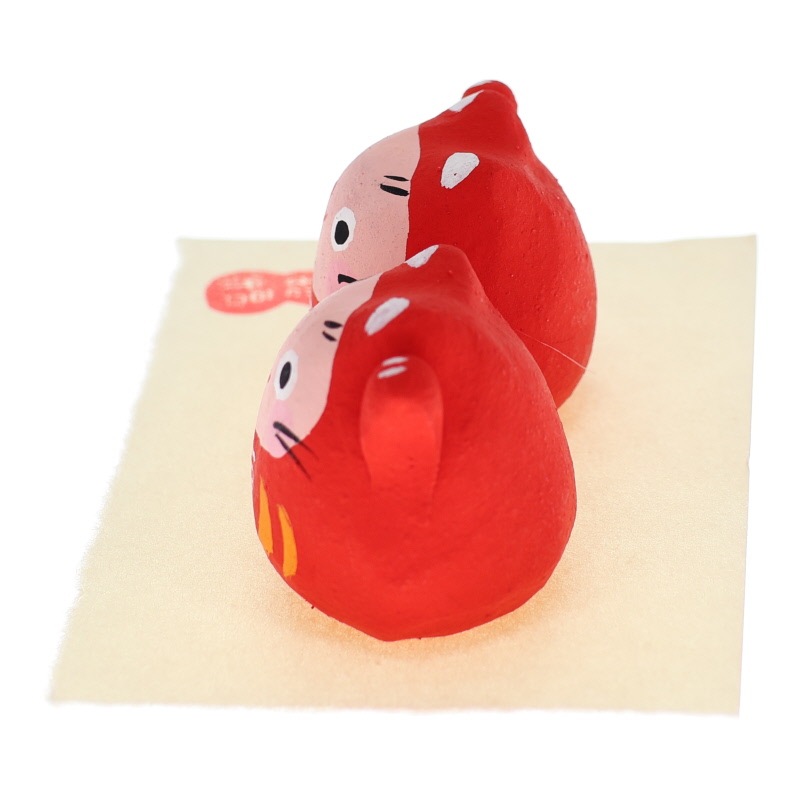 松本陶器 赤達磨猫 ペア 置物 インテリア 陶器 日本製 縁起物 おみやげ 和雑貨 プレゼント ギフト