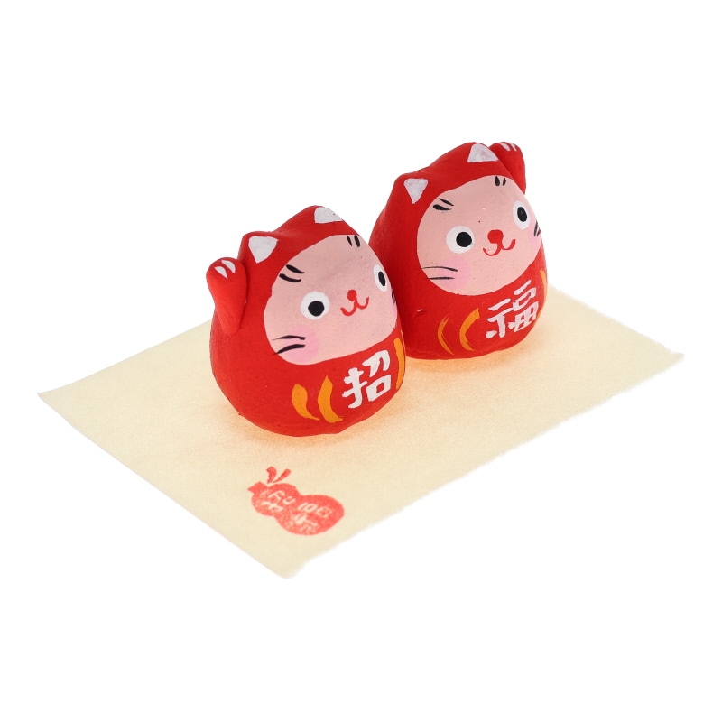 松本陶器 赤達磨猫 ペア 置物 インテリア 陶器 日本製 縁起物 おみやげ 和雑貨 プレゼント ギフト