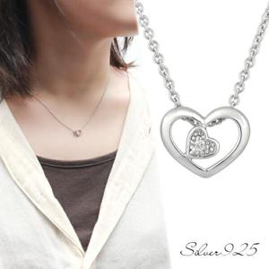 ジルコニア オープンハート ネックレス シルバー925 ロジウムコーティング ペンダント シルバーネックレス キュービックジルコニア|レディースアクセサリー