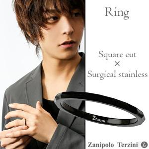 ザニポロタルツィーニ 二面 スクエア カット サージカルステンレス リング 13〜22号 メンズ リング 男性用 指輪 金属アレルギー ブラック|メンズアクセサリー