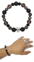 【厄除け 般若】 シルバーパーツ ヘマタイト ブルータイガーアイ ブレスレット (17.5cm)  天然石 パワーストーン シルバー 男性 腕輪 虎目石 縁起物 開運グッズ 開運アイテム|メンズアクセ