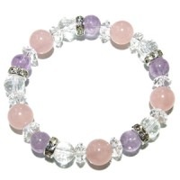 8mm 16.5cm『恋愛☆魅力アップのピンク＆ラベンダー♪』ローズクォーツ ラベンダーアメジスト ロンデル カット水晶ブレスレット (レディースSサイズ) 天然石 パワーストーン レディース ブレス
