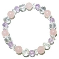 8mm 17cm『恋愛運＆魅力アップ☆パステルピンク♪』ローズクォーツ ラベンダーアメジスト 128面カット水晶ブレスレット (レディースMサイズ) 天然石 パワーストーン パワ-スト-ン レディース