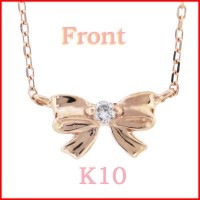 ★ 送料無料 ★【Lovers&Ring】ダイヤモンドリボンピンクゴールドネックレス|レディースアクセサリー