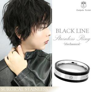 Zanipolo Terzini ブラック メカニカル サージカルステンレス リング 15〜23号 ステンレス アクセサリー メンズ 指輪 金属アレルギー|メンズアクセサリー