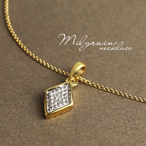 K10 ゴールド 天然ダイヤモンド ひし形 ネックレス ペンダント 10金