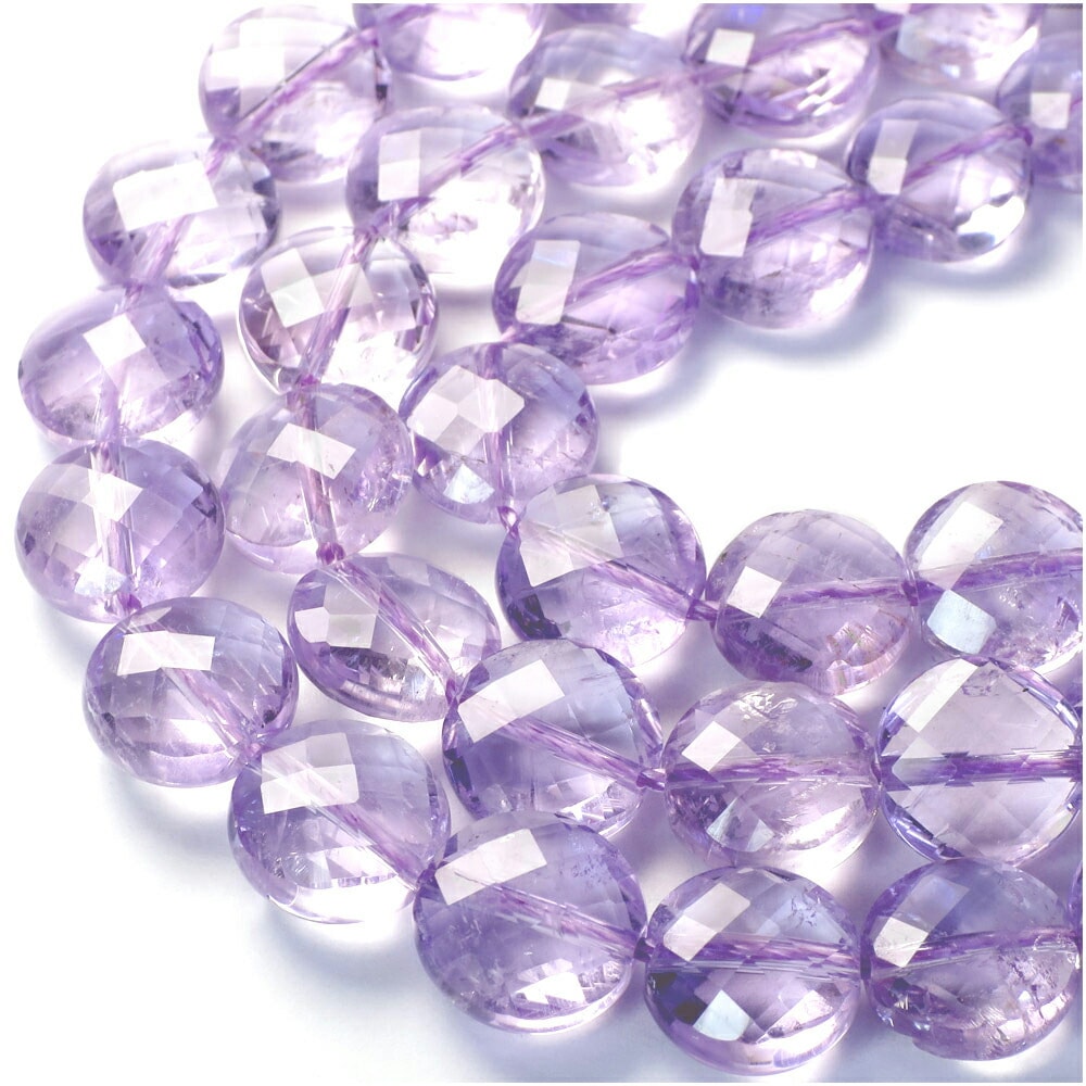 ラベンダーアメジスト 6×10mm】 天然石 ビーズ(コインカット) 2玉