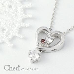 揺れる オープンハート レッドダイヤモンド シルバーネックレス シルバー925 キュービックジルコニア ハート 華奢 小さめ ネックレス|レディースアクセサリー