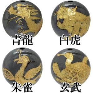 水晶　四神　丸玉4点　パワーストーン 四面四神獣丸玉・水晶 金色入り 彫刻ビーズ 20mm玉 1粒売り 青龍・朱雀