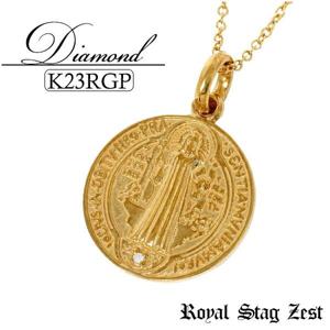 K23 ロイヤルゴールドプレーティング ダイヤモンド メダイ シルバーネックレス(チェーン付) Royal Stag ZEST メンズ ネックレス 23金|メンズアクセサリー