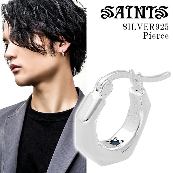 SAINTS セインツ サファイア ハンマーアイ シルバーピアス 1P 片耳用 槌目 メンズ シルバーピアス フープピアス シルバー925 シルバー