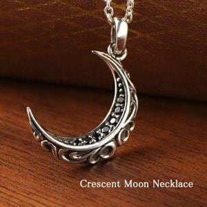 アラベスク 三日月 ネックレス シルバー925 キュービックジルコニア キラキラ 唐草模様 ムーン 黒 ブラック 大人 かっこいい 綺麗 きれい|メンズアクセサリー