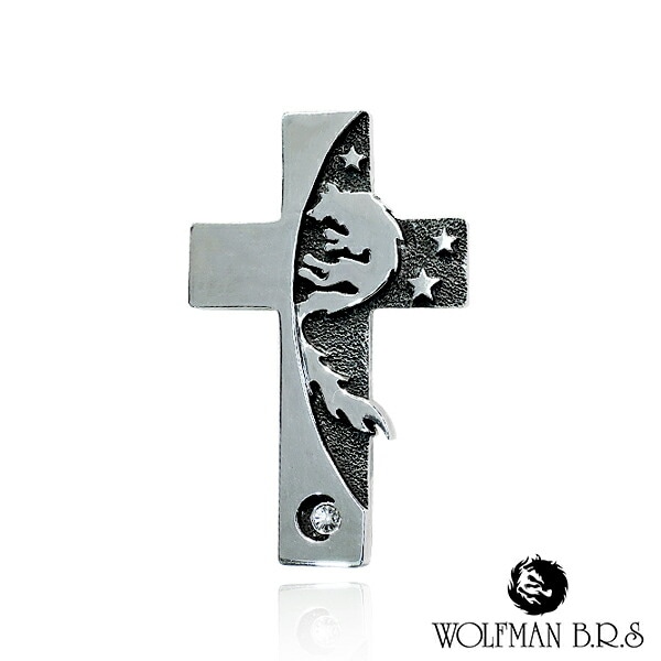 ウルフマン ムーン シャドー クロス ペンダント ホワイト シルバー  