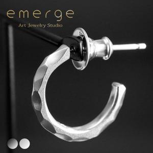 emerge エマージュ ランダム エッジ ピアス 1P 片耳用 シルバー ブラック シルバーピアス シルバー925 シルバーアクセ ハーフフープ|メンズアクセサリー