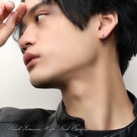 新品　fua accessory 黒 ブラック　ビーズ 片耳用ピアス マット ブラック ステンレス フープピアス 1P 片耳用 ピアス