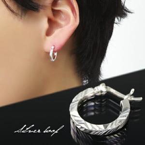 1.8mm幅 14mm 幾何学 カッティング フープピアス 1P 片耳用 シルバー925 ピアス リングピアス 大きめ 大振り 鏡面 模様 さりげない|メンズアクセサリー