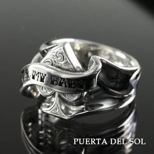PUERTA DEL SOL メッセージ リボン スペード リング 9〜25号 指輪 シルバーアクセサリー シルバー950 BE MY BABY 告白 言葉 シルバーリング|メンズアクセサリー