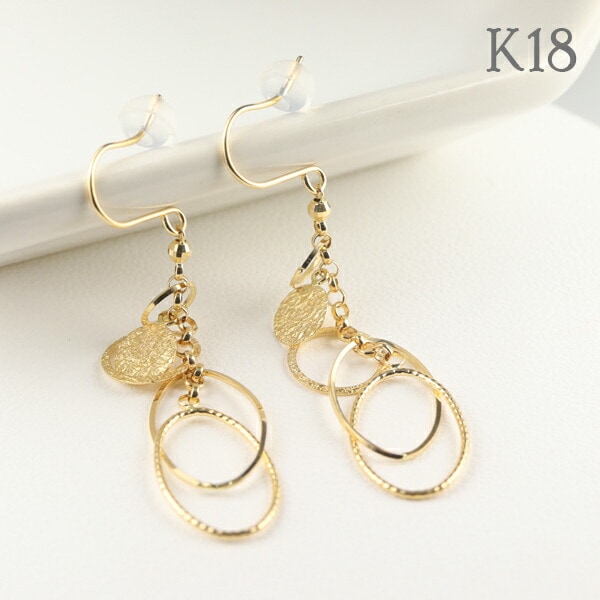 フラワーチェーンピアス フックピアス 花モチーフ ゴールドピアス K18 