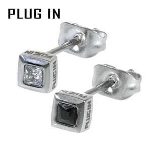 PLUG IN 選べる2カラー ステンレス スクエア ジルコニア 4mm 一粒ピアス 1P 片耳用 サージカルステンレス ピアス 金属アレルギー アレルギーフリー|メンズアクセサリー