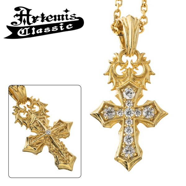 アルテミスクラシック ゴールド タイニー パヴェ クロス ネックレス