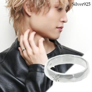 スター 槌目 甲丸リング 17号 指輪 リング シルバー925 銀 白仕上げ シルバーリング シルバーアクセサリー 星 甲丸 シンプル さりげない|メンズアクセサリー