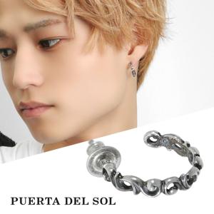 PUERTA DEL SOL スクロール アラベスク フープピアス 1P 片耳用 シルバー950 銀 シルバーアクセサリー ピアス 唐草模様 繊細 透かし きれいめ 上品|メンズアクセサリー