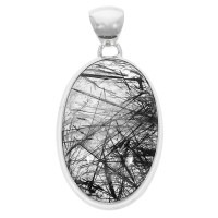 ブラックルチルクォーツ シルバー ペンダントトップ オーバル ブラック