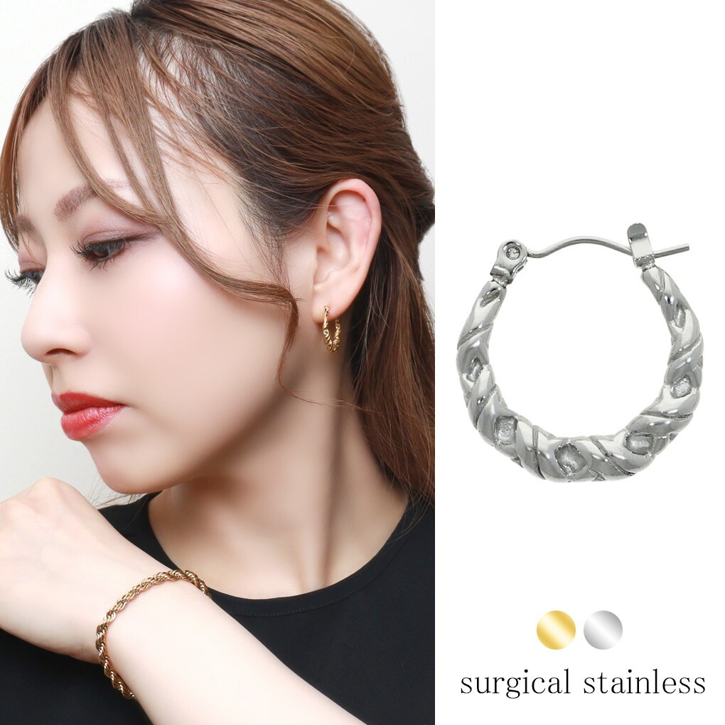 18K K18 フープピアス ピアス ツイスト 刻印 18金 K18 18金 18K ピアス