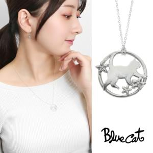 Blue Cat 猫 花 透かし シルエット ラウンド ペンダント ネックレス シルバー925 ねこ ネコ キャット 猫好き 上品 大人かわいい 大人 綺麗 高見え|メンズアクセサリー
