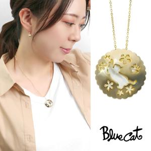 Blue Cat 猫 花 シルエット ラウンド ゴールド ペンダント ネックレス シルバー925 ねこ ネコ キャット 猫好き シェル 貝 上品 大人かわいい 大人|メンズアクセサリー