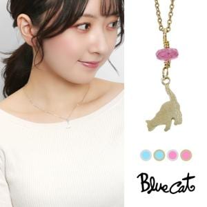 Blue Cat 猫 シルエット アクアマリン ピンクトルマリン ペンダント ネックレス シルバー925 ゴールド ねこ ネコ キャット 猫好き さりげない 上品|メンズアクセサリー