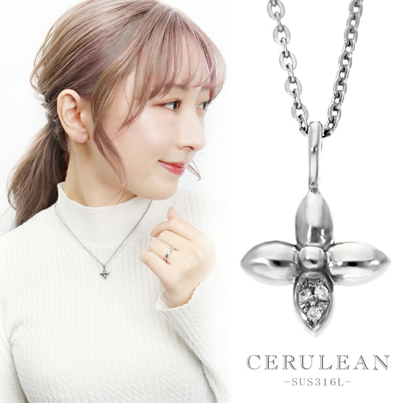 CERULEAN ダイヤモンド フラワー ステンレス ネックレス レディース 